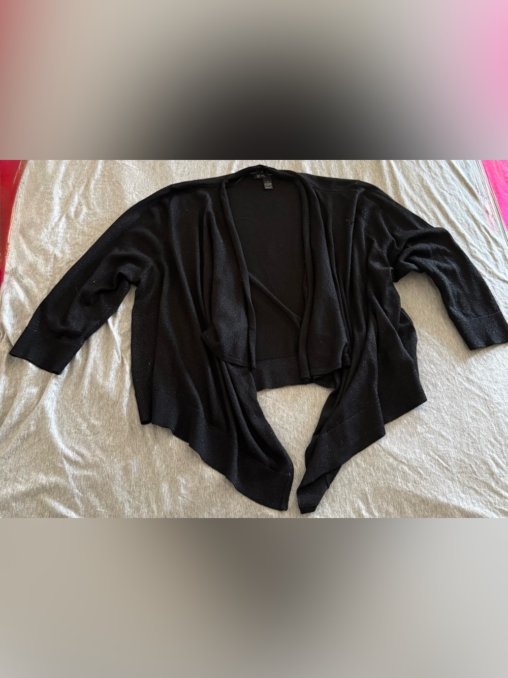 INC International Concepts Black Open-Front Draped Women's Cardigan